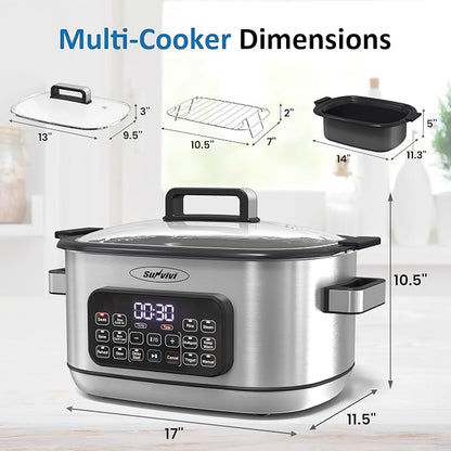 12-in-1 Multicooker, 6.5QT Slow Cooker Roaster Oven, Digital Programmable Multi Functional Pot with Timer, Temp Control, Delay Start, Glass Lid, Removable Nonstick Pot & Roast/Steam Rack