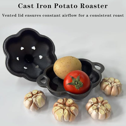 Cast Iron Smoker Roaster & Garlic Roster Baker, Smoker Box, Pre-Seasoned Cast Iron Garlic Roaster for Grill, Perfect for BBQ and Oven, for Smoky, Flavorful Vegetables, Meats or Wood Chips