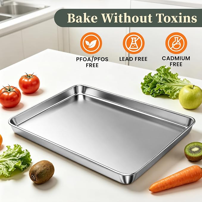 Baking Sheet with Rack Set (2 Pans + 2 Racks), 16 x 12 x 1 Inch Stainless Steel Cookie Sheet Baking Pan Tray with Cooling Rack, Jelly Roll Pan with Wire Rack, Warp Resistant & Heavy Duty & Rust Proof