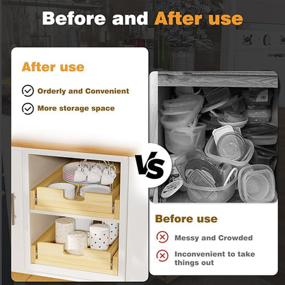 Pull Out Cabinet Organizer, 32''W×21''D Sliding Drawers for Cabinets, Soft Close Slide Out Wooden Pull out Drawers, Base Cabinet Organization for Kitchen, Pantry, Bathroom
