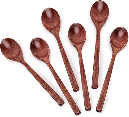 6pcs 9in Wooden Spoons, Soup Spoons Set, Long Handle Wooden Utensils for Cooking, Tasting, Serving, Stirring and Mixing (6pcs 9in)