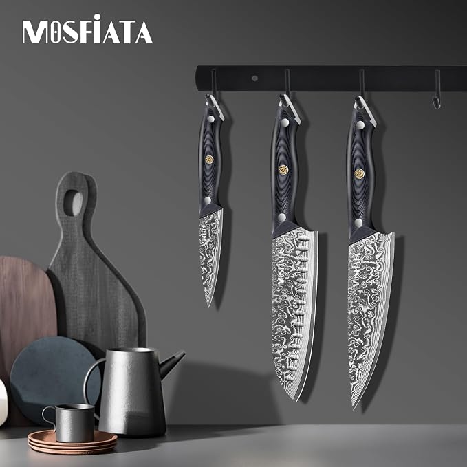 MOSFiATA 3PCS Knife,Kitchen Knives Set with VG10 Steel, Ultra-Sharp Professional Chef Knife Set and Full Tang G10 Handle, Gift Box