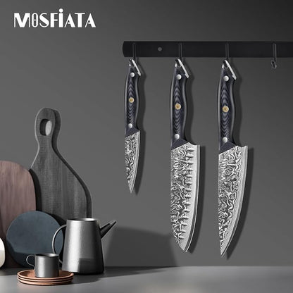 MOSFiATA 3PCS Knife,Kitchen Knives Set with VG10 Steel, Ultra-Sharp Professional Chef Knife Set and Full Tang G10 Handle, Gift Box