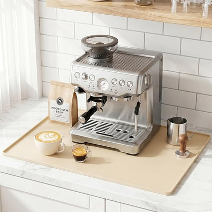 Golener Silicone Coffee Mat - 24" x 16" Coffee Bar Mat for Countertop with Raised Edges, Kitchen Station Pad, Accessories Fit Under Coffee Machine, Waterproof Dish Drying Mat, Heat Resistant, Beige