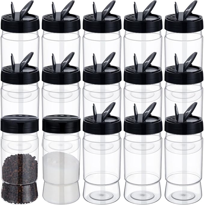 Mimorou 30 Pack 10.1 oz Plastic Spice Jars with Shaker Lids Clear Seasoning Containers Bottles for Kitchen Storing Spice Herbs Seasoning Powders