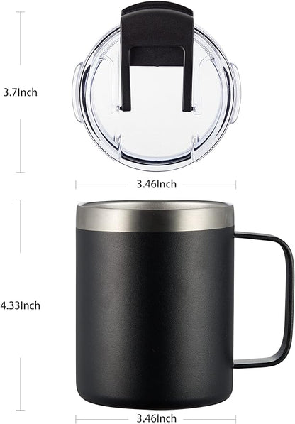 12oz Stainless Steel Insulated Coffee Mug with Handle, Double Wall Vacuum Tumbler Cup with Fliping Lid, Red, 4 Pack