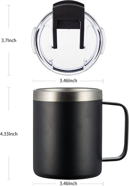 12oz Insulated Coffee Mug Cup with Handle, Stainless Steel Travel Coffee Mug with Flip Lid, Double Wall Vacuum Coffee Tumbler, Cream