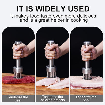 Stainless Steel Meat Tenderizer Tool with 21 Sharp Needles - A Meat Tenderizer Mallet for Chicken and Beef, Durable Meat Mallet Hammer, Easy-Grip Meat Hammer Tenderizer
