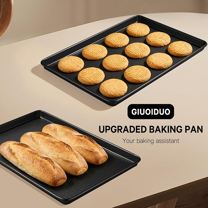 GIUOIDUO 2-Pack Commercial & Home Baking Sheet Pans - Heavy Duty Nonstick Carbon Steel Cookie Trays, Warp-Resistant Oven Pans for Baking, Roasting & Sheet Pan Meals (17.5x11.8 Inch)