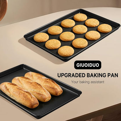 GIUOIDUO 2-Pack Commercial & Home Baking Sheet Pans - Heavy Duty Nonstick Carbon Steel Cookie Trays, Warp-Resistant Oven Pans for Baking, Roasting & Sheet Pan Meals (17.5x11.8 Inch)