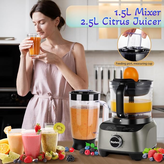 11-in-1 Food Processor and Blender Combo, 14 Cup Food Processor with Large Chute, 51 oz for Smoothies & Ice, for Chopping, Grinding, Slicing, Shredding, Purees & Dough, Dishwasher Safe