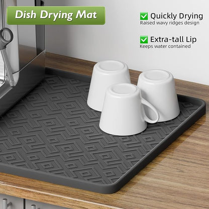 Silicone Coffee Mat with Raised Edges 17.7'' x 14.9'' Waterproof Countertop Mat, Coffee Maker Pad, Espresso Machine Mat, Heat Resistant Dish Drying Mat