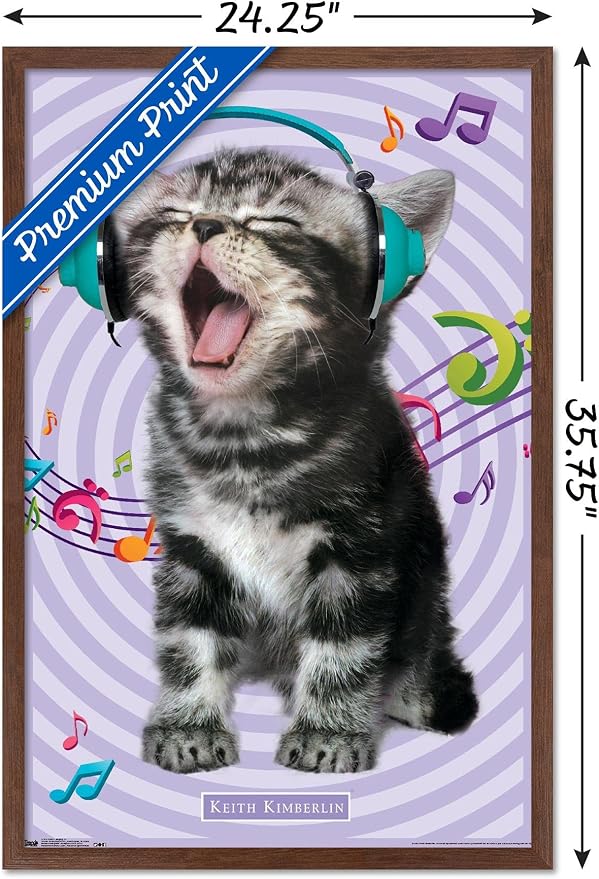 Trends International Keith Kimberlin - Kitten - Singing Wall Poster, 22.375" x 34", Mahogany Framed Version