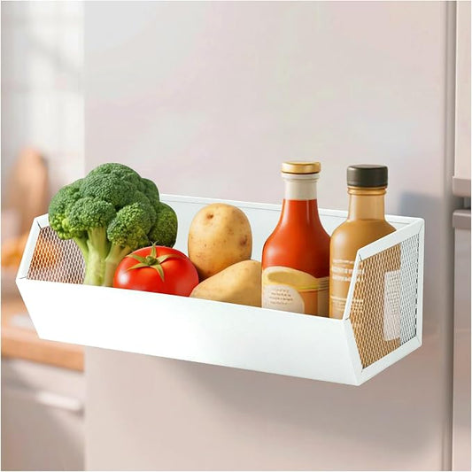 Magnetic Spice Rack for Refrigerator Oven Magnetic Fridge Basket Shelf Organizer for Kitchen Storage (White)