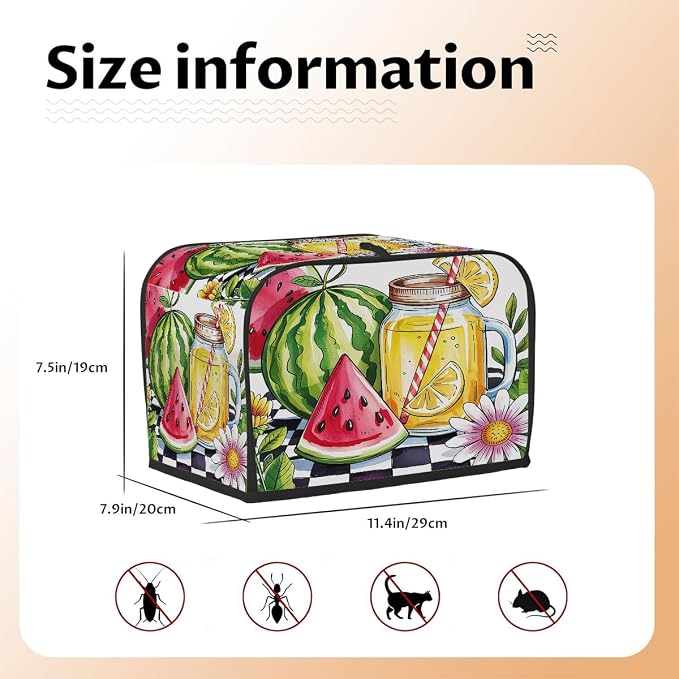 Summer Lemon Watermelon Toaster Cover 2 Slice Wide Slot Washable Kitchen Appliance Covers Fingerprint Bread Machine Dust Cover Small Toaster Oven Accessories Covers Bread Maker Bag Women Gift
