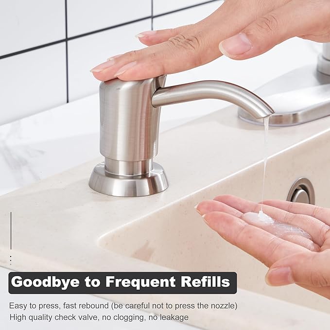 GAGALIFE Built in Counter Soap Dispenser (Brushed Nickel) for Kitchen Sink and Soap Dispenser Extension Tube, Anti-Leakage Upgrade with 40" Soap Tube No More Top Refill