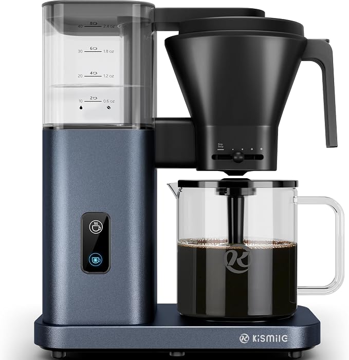 Kismile SCA-Certified 8 Cup Drip Coffee Maker, Pour Over Coffee Machine with 3s Instant Heat 197–205℉, Adjustable Flow Control, Removable Water Tank, Deep Cold Brew & 40 Min Keep Warm(Blue)
