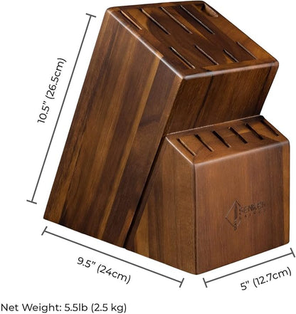 SENKEN 16-Piece Knife Block Set - Japanese High Carbon Stainless Steel with Damascus Pattern, Blue Resin Handles, 6 Steak Knives & Acacia Hardwood Block (Blue)