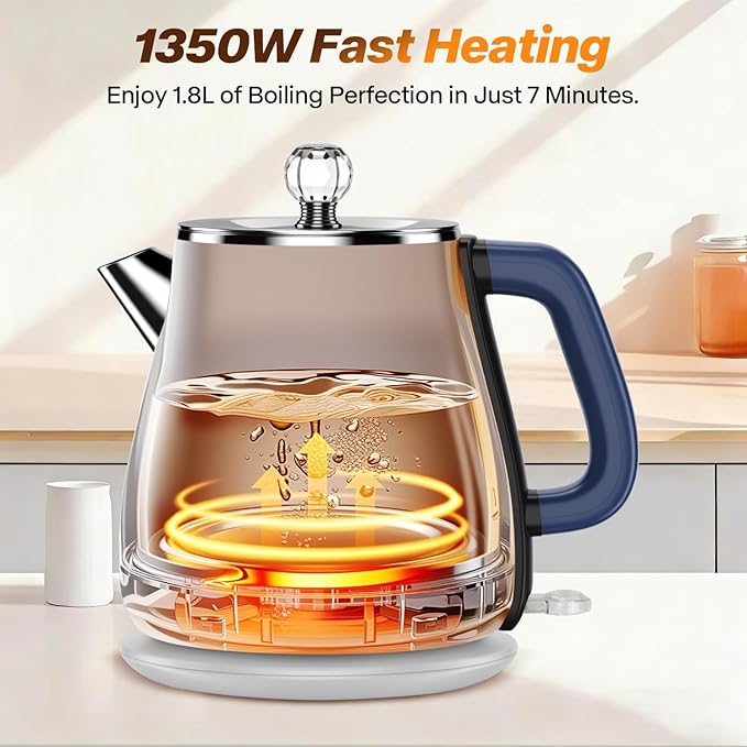 Vintage Electric Kettle 1.8L, All Stainless Steel Hot Water Electric Kettle for Boiling Water, 1350W Fast Boil BPA Free Tea Kettle, Electric Tea Kettles Automatic Shut Off, Boil-Dry Protection
