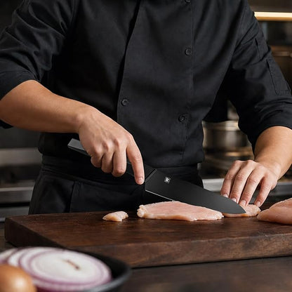 7 Inch Japanese Chef Knife, Made in Japan, High Carbon Molybdenum Stainless Steel Gyuto Knife with Black Non-stick Coating, Kitchen Knife for Vegetable & Meat Cutting, Men's Gift