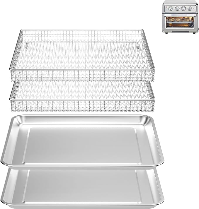 Stainless Steel Air Fryer Basket and Tray,Compatible with Cuisinart Airfryer TOA-060 and TOA-065 (with Cuisinart Airfryer TOA-060 and TOA-065 2 PCS)