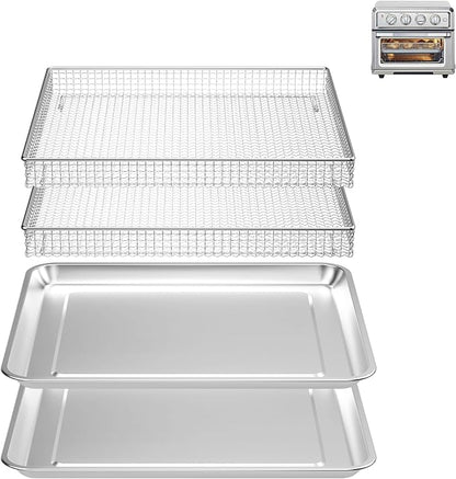Stainless Steel Air Fryer Basket and Tray,Compatible with Cuisinart Airfryer TOA-060 and TOA-065 (with Cuisinart Airfryer TOA-060 and TOA-065 2 PCS)