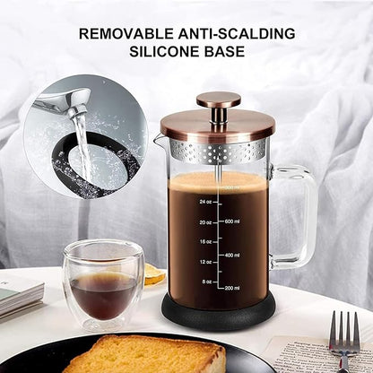 YMMIND French Press Coffee Maker 34 Ounce Espresso Tea Coffee Maker with 4 Filters System, Stainless Steel Plunger and Heat Resistant Borosilicate Glass BPA-Free Brewed Tea Pot Coffee Plunger