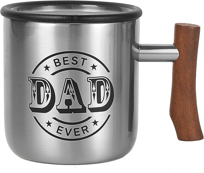 Best Dad Ever Gifts from Daughter Son, Stainless Steel Coffee Mug with Lid for Father, Husband, Uncle, Gifts for Father's Day (14oz Silver)