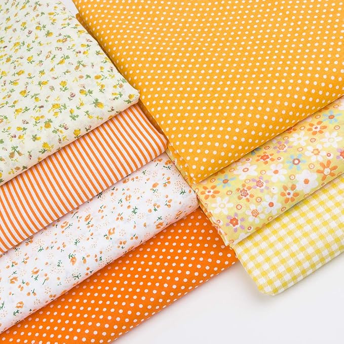 7 pcs 20" x 20" Cotton Fabric DIY Making Supplies Quilting Patchwork Fabric Fat Quarter Bundles DIY for Quilting Cotton Patchwork Cushions (Orange, 20" x 20")