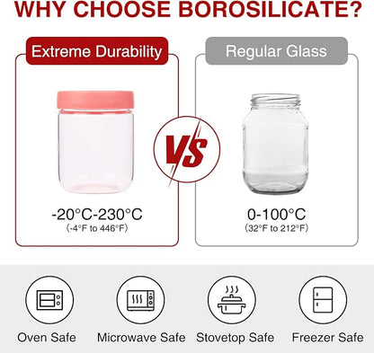 6 Pack 16oz Borosilicate Glass Meal Prep Jars with Airtight Lids - Leak & Spill Proof, Wide Mouth, BPA-Free - Freezer to Oven Safe for Soup, Bone Broth, Overnight Oats