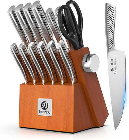 imarku Knife Set, 14 Piece Premium Japanese High-Carbon Stainless Steel Knife Block Set, Ultra-Sharp Kitchen Knife Set with Sharpener, Ideal Home Cooking Gift for Men