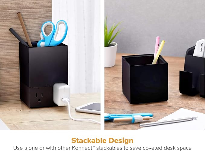Bostitch Office Konnect Pencil Cup Desk Organizer, Pen Cup, 2-Pack, Black