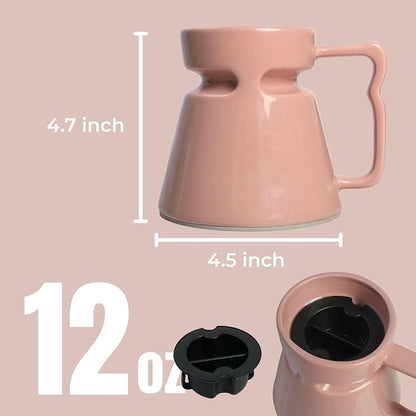 Wide Bottom Handmade Coffee Mug, Tip-Proof Ceramic Mug with Weighted Non-Slip Base, Stable Desk & Travel Mug for Office, RV & Boat, Retro Sci-Fi Design, Unique Appreciation Gift