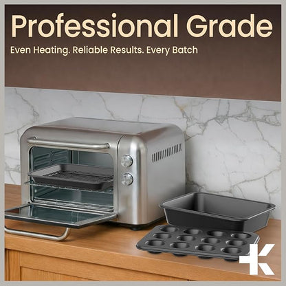Bakken 4-Piece Bakeware Sets, Nonstick Carbon Steel Baking Sheet, Stackable Space-Saving Bakeware, Dishwasher Safe, Stain-resistant, PFOA, PFOS, & PTFE Free, Oven Safe Up To 450°F, Black