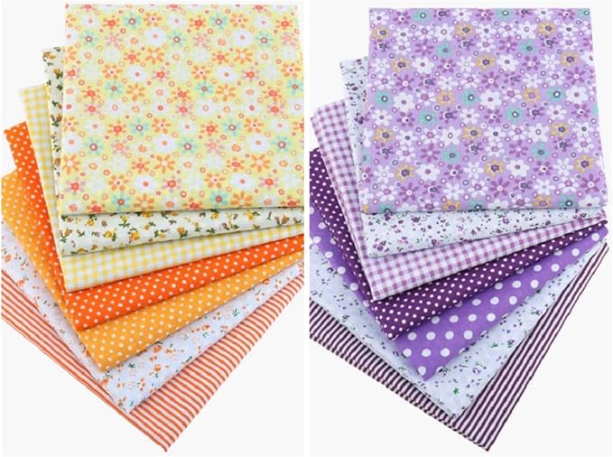 7Pcs Top Cotton Craft Fabric Bundle Squares Patchwork,DIY Sewing Scrapbooking Quilting Floral Dot Pattern Craft and Hobby Fabric,Fabric Arts,Crafts and Sewing10 x 10" (25cm x 25cm) (Purple)