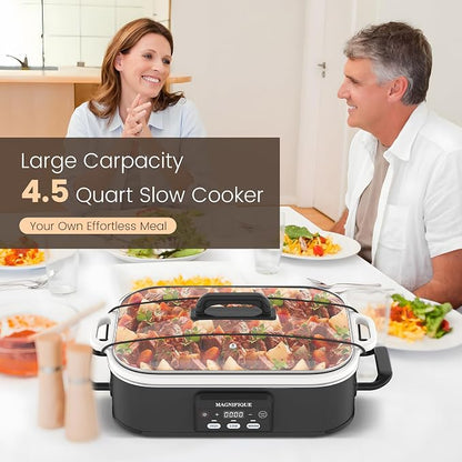 4 Quart Casserole Programmable Slow Cooker with Ceramic Baking Dish - Perfect Kitchen Small Appliance for Family Dinners, Oven Safe and Durable Bakeware for Lasagna, Roasts, Black