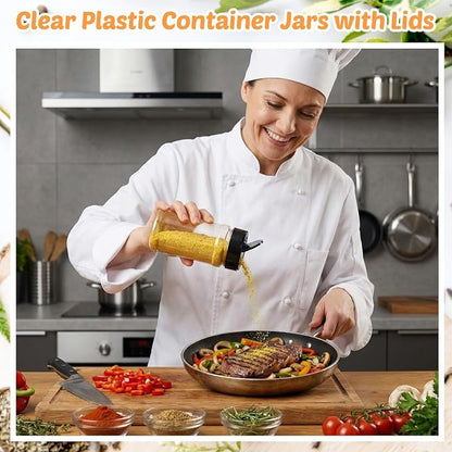Jadive 24 Pcs Plastic Spice Jars with Shaker Lids Clear Spice Bottles Plastic Seasoning Containers Empty Shaker for Kitchen Storing Herbs Seasoning Powders Pepper Dry Goods (12 oz,Black)