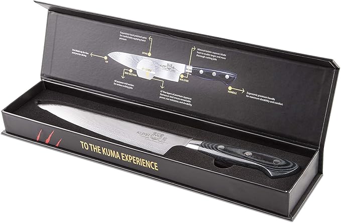 KUMA Professional Damascus Steel Knife & Chef Knife Pro Bolster Edition with Hardened Japanese Carbon Steel - 8 Inch Chef's Knife for Carving, Slicing & Chopping - Professional Kitchen Knives Set