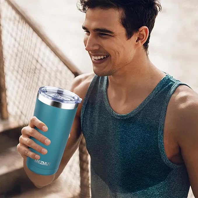 MEZMUT 20oz Tumbler Coffee Travel Mug with Lid and Straw, 4 Pack Stainless Steel Double Wall Vacuum Spill Proof Insulated Tumbler, Hot or Iced Coffee Cups for Drinks (4Pcs, Maya Blue)