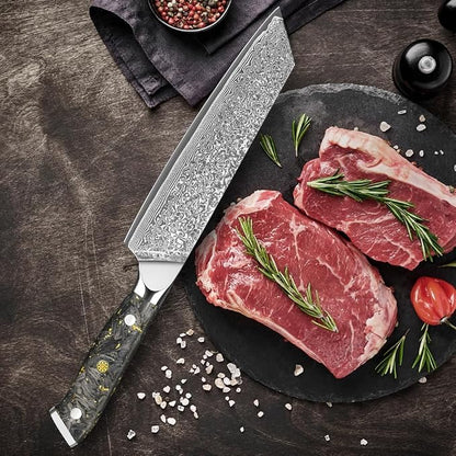 KEENZO Kiritsuke Knife 8 inch, Professional Chef Knife, Razor Sharp Japanese Hand Forged 67 Layers Damascus Steel Cooking Knife for Cooking,Kitchen,Gold Foil Resin Handle with Gift Box