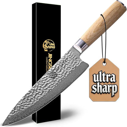 Damascus Chef Knife 8 Inch - VG-10 67-Layer Forged Steel,Lab Tested Razor-Sharp Edge and Long-lasting,Ergonomic Balance, Easy-Care Kitchen Gyuto Cutlery for Home Cooks