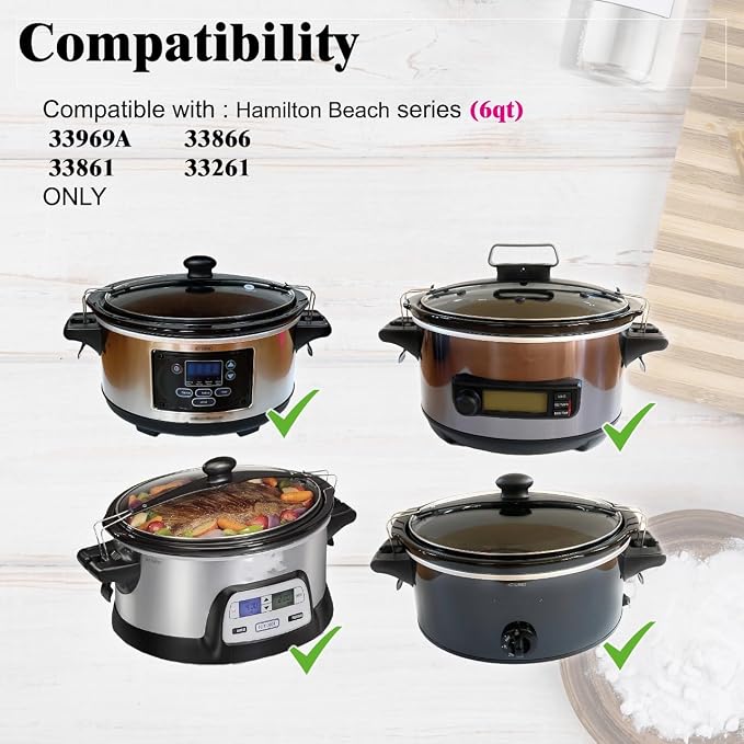 Oval Glass Lid Replacement for 6 Quart Hamilton Beach Slow Cooker, Compatible with Models 33969A 33861 33261 33866, Tempered Glass Crock Pot Lid with Heat-Resistant Handle