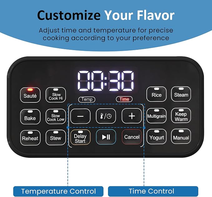 12-in-1 Multicooker, 6.5QT Slow Cooker Roaster Oven, Digital Programmable Multi Functional Pot with Timer Temp Control Delay Start Glass Lid Removable Nonstick Pot, Roast/Steam Rack, Blue