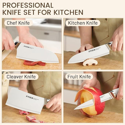 Knife Set, 6-Piece Kitchen Knife Set with Block, Stainless Steel Essentials Cutlery Block Set,Ultra-sharp Blades Chef Knives Set, Rust-Resistant, Ideal Housewarming Gift (White)