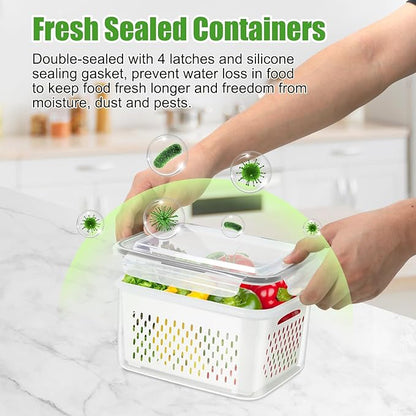 5 Pack Fruit Storage Containers for Fridge with Removable Colander, Produce Containers BPA-free Fridge Organizer to Keep Berry Lettuce Vegetable Fresh, Dishwasher & Microwave Safe