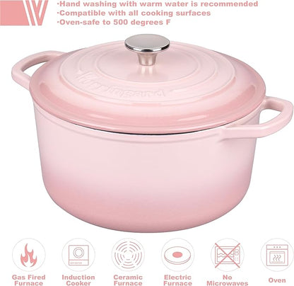 VORRINGARD Enameled Cast Iron Dutch Oven Pot with Lid, for Sourdough Bread Baking, Round Dutch Ovens, 4.5 Quart, Pink