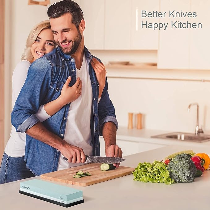 KEENBEST Actual Grit Premium Material Sharpening Stone 2 Side 400 1000 Whetstone Set Kitchen Knife Sharpener Stone Wet Stones for Sharping Knives Kit with Non-slip Rubber Base