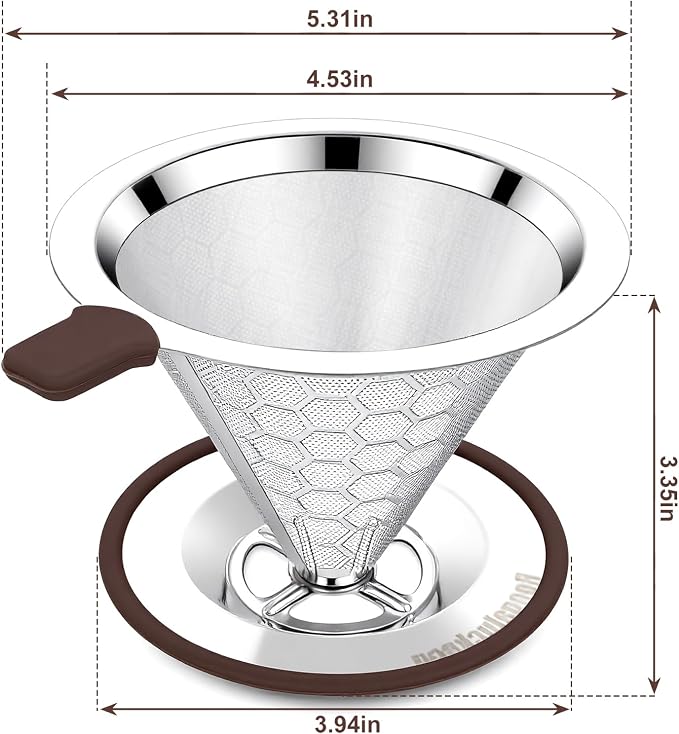Pour over Coffee Dripper, Stainless Steel Paperless Reusable Coffee Filter, Metal 600 Mesh Strainer Coffee Maker (1-2 Cups)