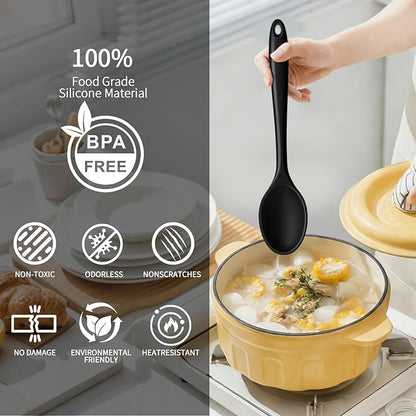 4 Pcs 10.8 Inch Large Silicone Spoons for cooking,Contain 2 Pcs Slotted Spoons Heat Resistant Spoons, Mixing Spoons for Kitchen Cooking Baking Stirring Mixing Tools
