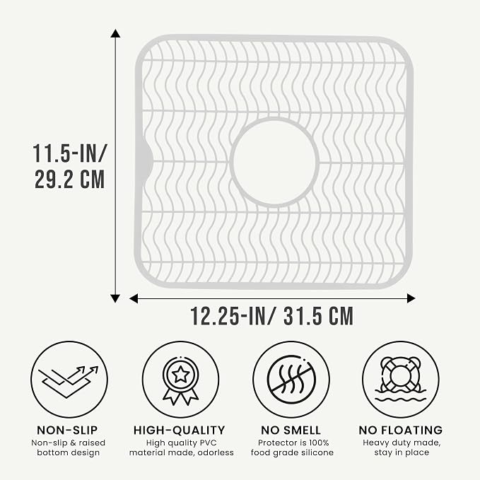 DecorRack White Sink Protectors for Kitchen, Plastic 12" x 11" Dish Rack, Protect Sink from Stains, Damage, Scratches, Dishwasher Safe Grid Mat for Kitchen (White)